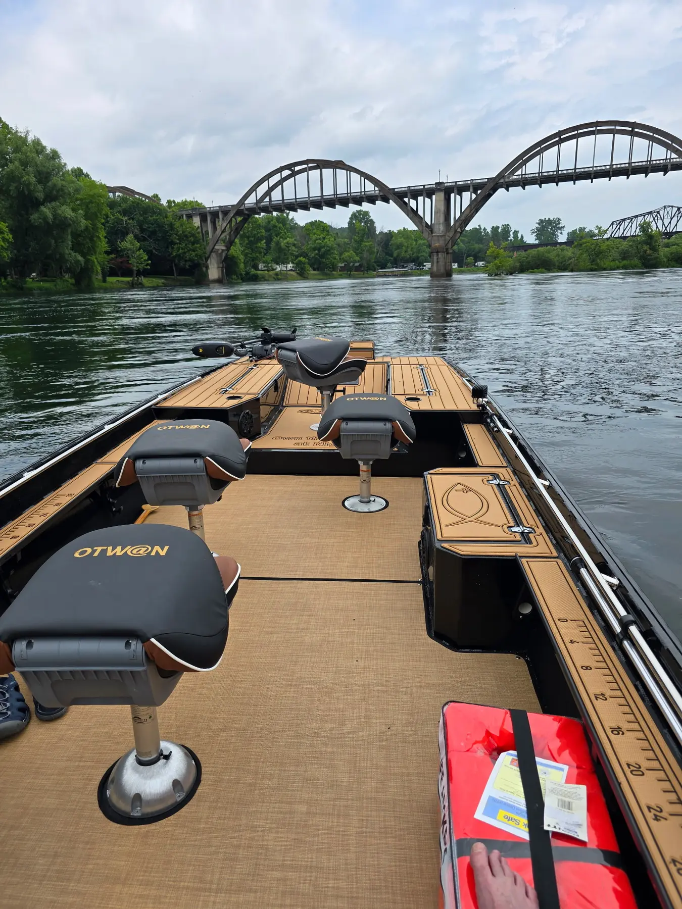 View from the Custom Double X fishing platform toward the Cotter bridge on the White River
